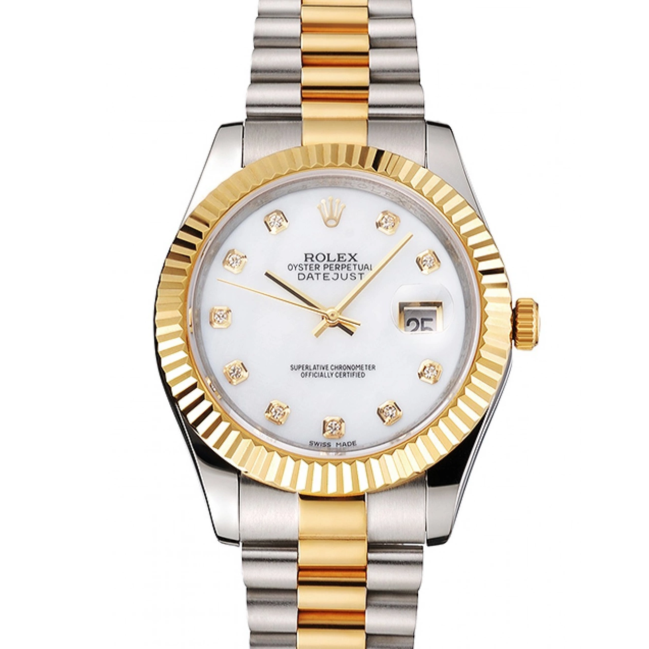 Aaa replica watch Rolex Datejust Case Marks Bracelet Diamond Hour Steel White Stainless Tone Bezel Dial Swiss Gold Two 0729